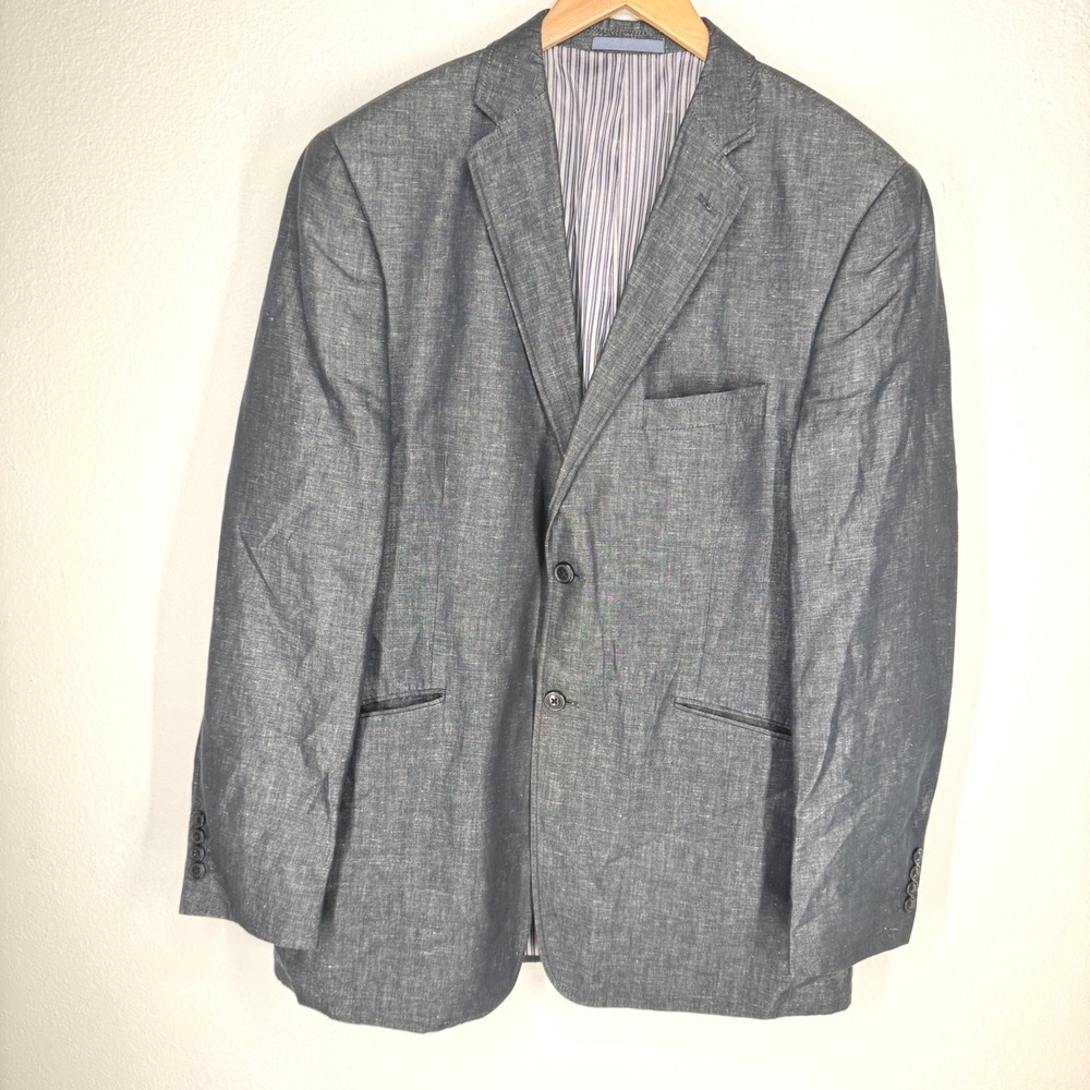 Madison Mens 42L Blazer Jacket Charcoal Gray‎ Linen Cotton Blend Two Button 42 L
